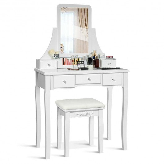 Vanity Set of Mirror Drawers Storage Box Makeup-White