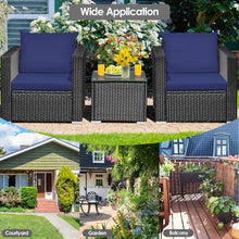 Load image into Gallery viewer, 3 Pcs Patio wicker Furniture Set with Cushion-Navy
