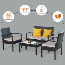 Load image into Gallery viewer, 4 pcs Patio Rattan Furniture Set Cushioned Loveseat Armrest Garden-Brown
