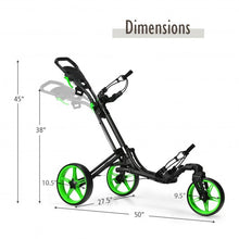 Load image into Gallery viewer, Folding Golf Push Cart with Scoreboard Adjustable Handle Swivel Wheel-Green
