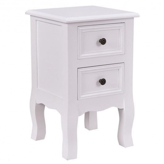 Wood Accent End Nightstand w/ 2 Storage Drawers-White