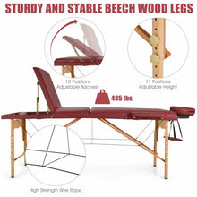 Load image into Gallery viewer, 3 Fold 84&quot; L Portable Adjustable Massage Table with Carry Case-Red
