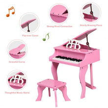 Load image into Gallery viewer, Classic 30 Key Baby Grand Wooden Piano with Bench-Pink
