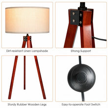 Load image into Gallery viewer, Modern Wood Tripod Floor Lamp with Foot Switch
