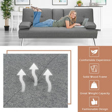 Load image into Gallery viewer, Convertible Folding Futon Sofa Bed Fabric with 2 Cup Holders-Light Gray
