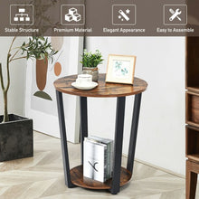 Load image into Gallery viewer, 2-tier Round End Table with Storage Shelf &amp; Metal Frame-Brown
