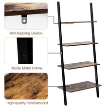 Load image into Gallery viewer, 4-Tier Industrial Leaning Wall Bookcase-Brown
