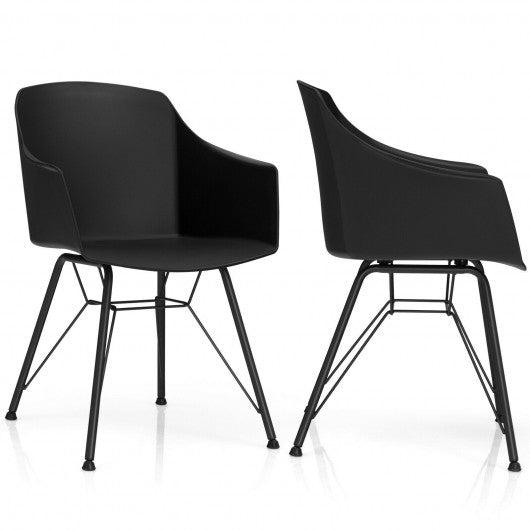 Set of 2 Metal Frame Modern Molded Shell Plastic Dining Chair-Black