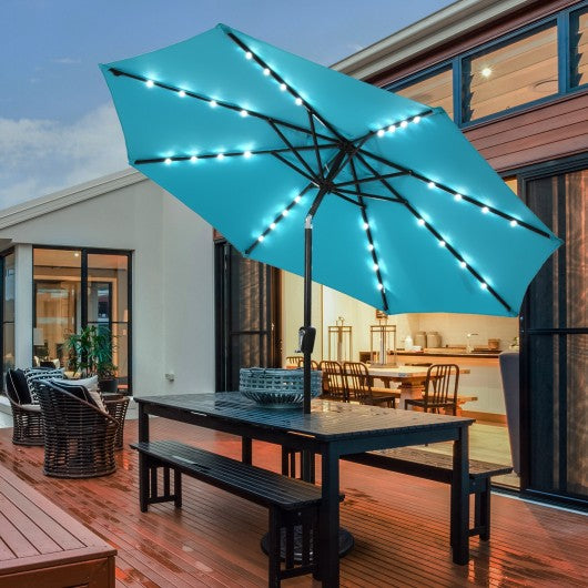 9 Ft and 32 LED Lighted Solar Patio Market Umbrella Shelter with Tilt and Crank-Turquoise