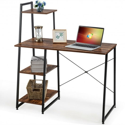 Computer Desk with Shelves Study Writing Desk Workstation Bookshelf-Brown