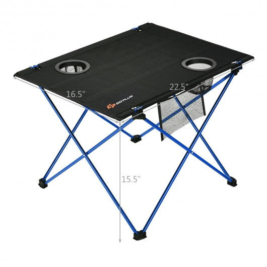 Foldable Camping Picnic Table with Cup Holders-Blue