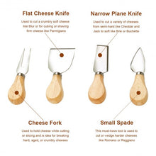 Load image into Gallery viewer, 5 pcs Cheese Stainless Steel Knife Bamboo Cutting Board Set
