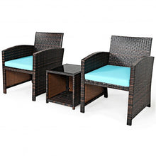 Load image into Gallery viewer, 3 Pieces PE Rattan Wicker Furniture Set with Cushion Sofa Coffee Table for Garden-Turquoise
