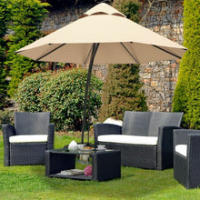 Load image into Gallery viewer, 11 Feet Outdoor Cantilever Hanging Umbrella with Base and Wheels-Beige
