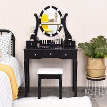 Load image into Gallery viewer, Touch Switch Makeup Dressing Vanity Table Set with 10 Light Bulbs-Black

