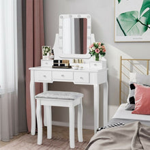 Load image into Gallery viewer, Vanity Dressing Table Set with 10 Dimmable Bulbs and Cushioned Stool-White
