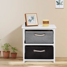 Load image into Gallery viewer, Wooden Storage End Nightstand  with Weaving Baskets-2-Tier
