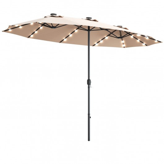 15 Ft Patio LED Crank Solar Powered 36 Lights  Umbrella-Beige
