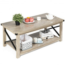 Load image into Gallery viewer, Rustic Accent Coffee Table Metal X Shaped Side Cocktail Table with Storage Shelf
