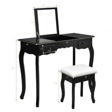 Load image into Gallery viewer, Mirrored Bathroom Dressing Vanity Table Set w/ Stool-Black
