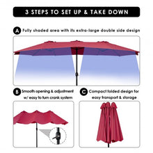 Load image into Gallery viewer, 15&#39; Twin Patio Umbrella Double-Sided Outdoor Market Umbrella without Base -Wine
