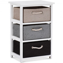 Load image into Gallery viewer, Wooden Storage End Nightstand  with Weaving Baskets-3-Tier
