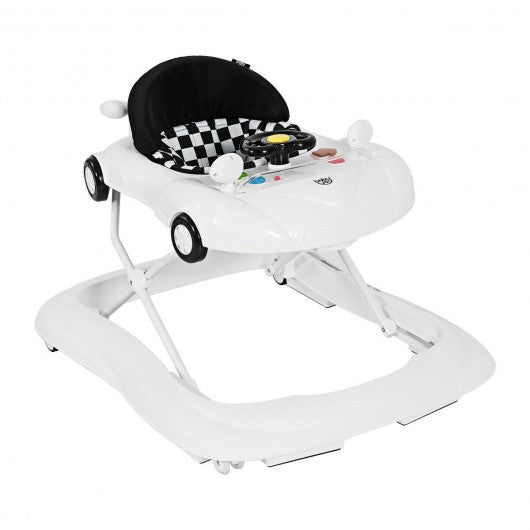 2-in-1 Foldable Baby Walker with Music Player & Lights-White