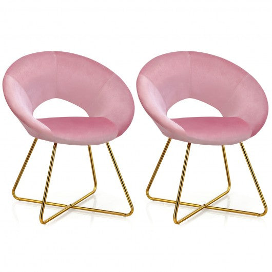 Set of 2 Accent Velvet Chairs Dining Chairs Arm Chair with Golden Legs-Pink