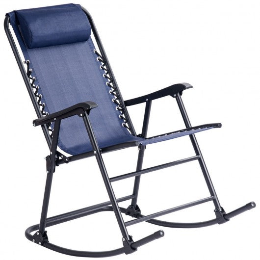 Outdoor Patio Headrest Folding Zero Gravity Rocking Chair-Blue