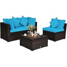 Load image into Gallery viewer, 4 Pcs Ottoman Garden Deck Patio Rattan Wicker Furniture Set Cushioned Sofa
