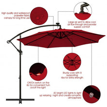Load image into Gallery viewer, 10 Ft Solar LED Offset Umbrella with 40 Lights and Cross Base for Patio-Wine
