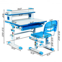 Load image into Gallery viewer, Adjustable Kids Desk and Chair Set with Bookshelf and Tilted Desktop-Blue
