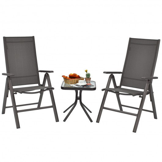 2PCS Patio Folding Dining Chairs Aluminium Adjustable Back-Gray