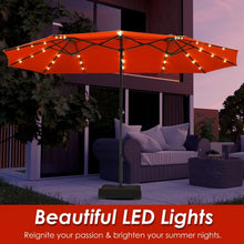 Load image into Gallery viewer, 15 Ft Solar LED Patio Double-sided Umbrella Market Umbrella with Weight Base-Orange
