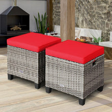 Load image into Gallery viewer, 2PCS Patio Rattan Wicker Ottoman Seat with Removable Cushions-Red
