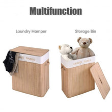 Load image into Gallery viewer, Double Rectangle Bamboo Hamper Laundry Basket Cloth Storage Bag Lid-Natrual
