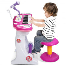 Load image into Gallery viewer, Kids Electronic 37 Key Toy Piano w/ Microphone &amp; Stool-Pink
