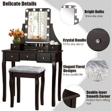 Load image into Gallery viewer, Vanity Dressing Table Set with 10 Dimmable Bulbs and Cushioned Stool-Brown
