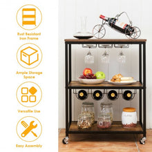 Load image into Gallery viewer, 3-Tier Metal Frame Rolling Kitchen Island Trolley Cart-Coffee
