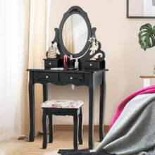 Load image into Gallery viewer, 4 Drawers Vanity Wood Makeup Dressing Table Set with Mirror-Black
