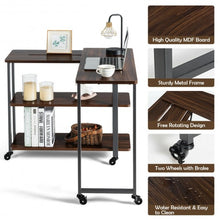 Load image into Gallery viewer, 360° Rotating Sofa Side Table with Storage Shelves and Wheels-Walnut
