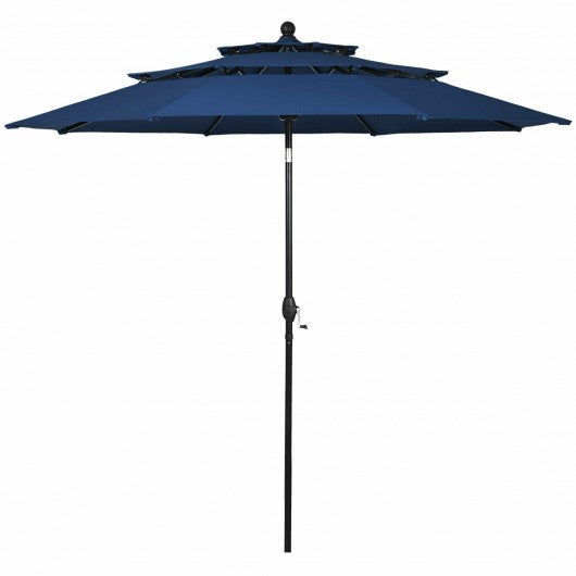 10' 3 Tier Patio Umbrella Aluminum Sunshade Shelter Double Vented-Navy