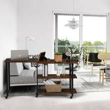 Load image into Gallery viewer, 360° Rotating Sofa Side Table with Storage Shelves and Wheels-Rustic Brown
