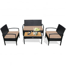 Load image into Gallery viewer, 4 Pcs Patio Rattan Furniture Set Sofa Chair Coffee Table with Cushion-Brown
