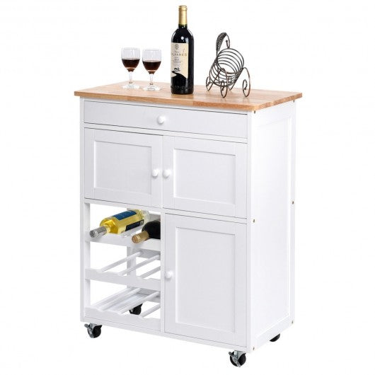 Modern Rolling Storage Kitchen Cart with Drawer-White