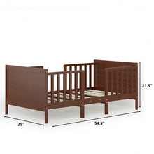 Load image into Gallery viewer, 2-in-1 Convertible Kids Wooden Bedroom Furniture with Guardrails-Brown
