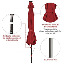 Load image into Gallery viewer, 10&#39; Solar LED Lighted Patio Market Umbrella Shade Tilt Adjustment Crank-Burgundy
