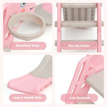 Load image into Gallery viewer, 3 in 1 Kids Slide Baby Play Climber Slide Set with Basketball Hoop -Pink
