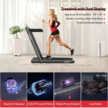Load image into Gallery viewer, 2-in-1 Electric Motorized Folding Treadmill with Dual Display and Bluetooth Speaker-Black
