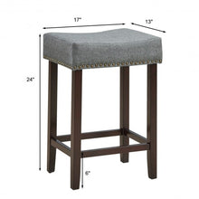 Load image into Gallery viewer, 2 pcs Nailhead Saddle Bar Stools with Fabric Seat &amp; Wood Legs-Gray
